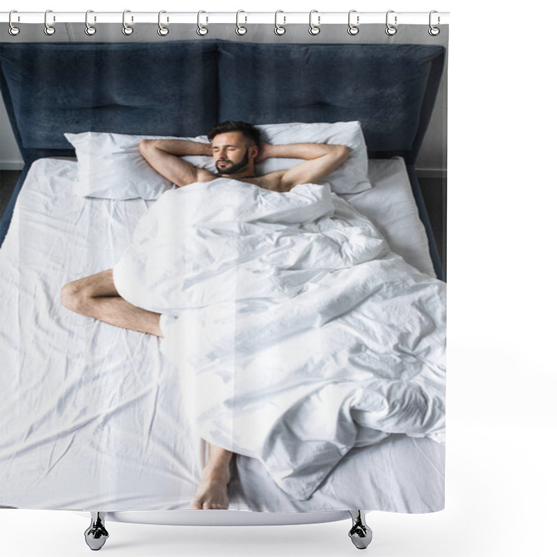 Personality  Handsome Young Man Sleeping In Bed Shower Curtains