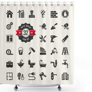 Personality  Web Icon Set - Building, Construction And Home Repair Tools Shower Curtains