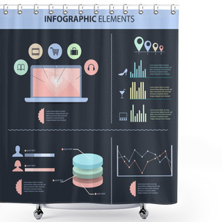 Personality  Retro Infographics Set. World Map And Information Graphics Shower Curtains