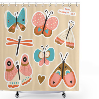 Personality  Set With Hand Drawn Butterflies Shower Curtains