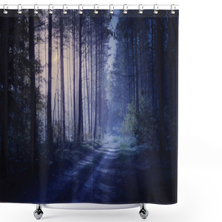 Personality  Scary Road Through Night Forest. Vector. Shower Curtains
