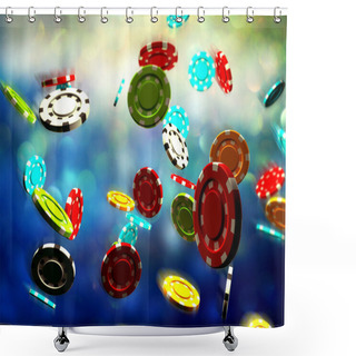 Personality  Poker Chips Falling On A Gaming Table. Shower Curtains