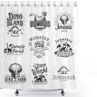 Personality  Big Dinosaur Vector Logo Set. Triceratops T-shirt Illustration Concept. Raptors Security Insignia Design Template. Vintage Jurassic Period Labels. Theme Park Badges Shower Curtains