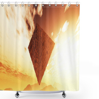 Personality  Surrealistic Abstract Pyramid Levitating On Orange Background Shower Curtains