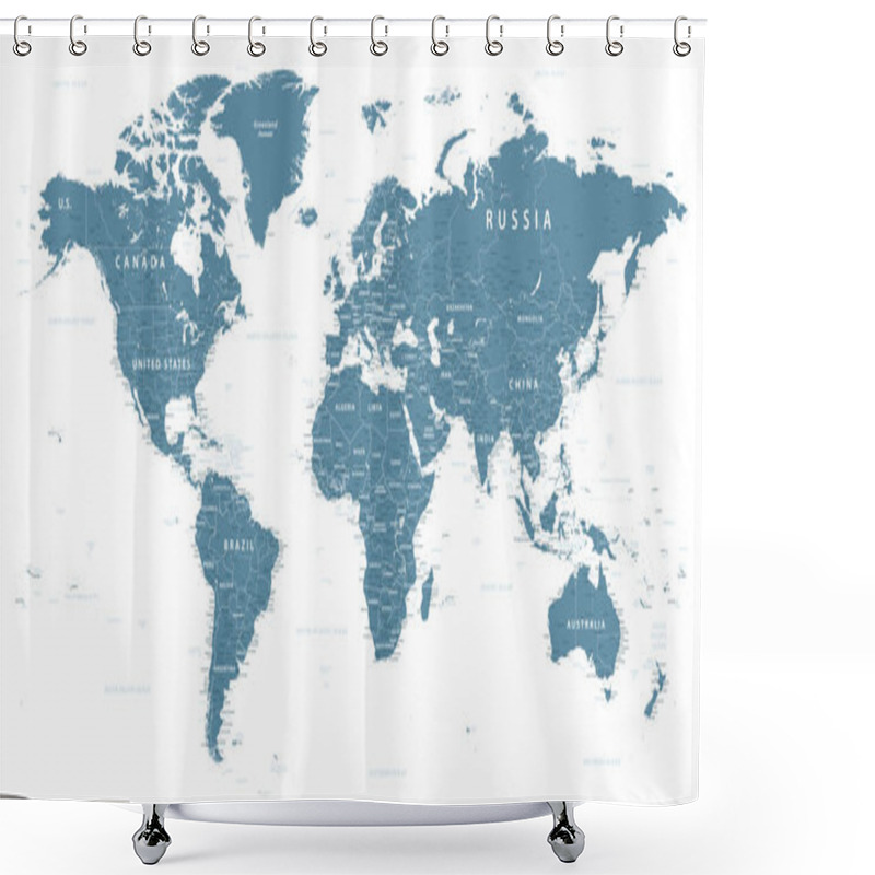 Personality  World Map Political - Vector. Highly Detailed Map Of The World: Countries, Cities, Water Objects Shower Curtains