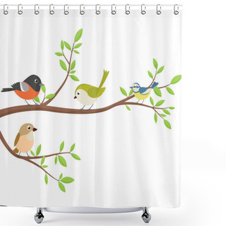 Personality  Vector Illustration Of Cute Birds With Tree Branch Shower Curtains