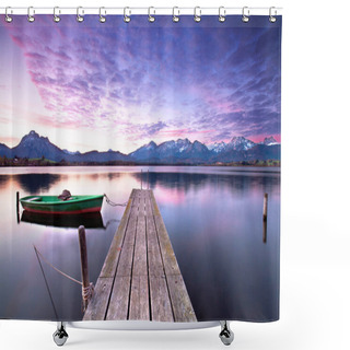 Personality  Rowing Boat On Alpine Lake Shower Curtains