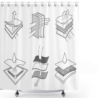 Personality  Set Icons Of Absorbent Sheets And Diapers. Advertising Layered Materials, Fabric Layers, Napkin, Sanitary Pad,  Mattresses And Adults. Shower Curtains