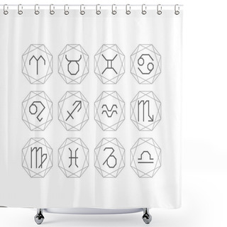 Personality  Graphical Astrological Symbols, Line Art Deco Style Shower Curtains