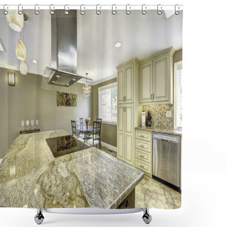 Personality  Beautiful Kitchen Island With Granite Top, Built-in Stove And Ho Shower Curtains