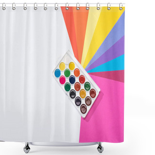 Personality  High Angle View Of Watercolor And Papers Isolated On White  Shower Curtains