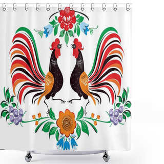 Personality  Russian Gorodets Cock Shower Curtains