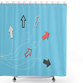 Personality  Top View Of White, Black And Red Pointers On Blue Marked Background Shower Curtains