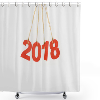 Personality  Close Up View Of 2018 Year Sign Hanging On Strings Isolated On White Shower Curtains