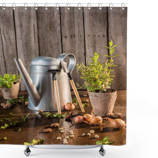 Personality  Watering Can And Garden Tools  Shower Curtains