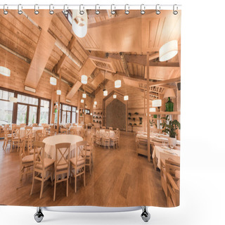 Personality  Empty Restaurant With Wooden Interior Shower Curtains