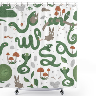 Personality  Vector Seamless Pattern Of Hand Drawn Flat Funny Snakes In Diffe Shower Curtains