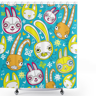Personality  Cartoon Doodle Background With Colorful Bunnies. Shower Curtains