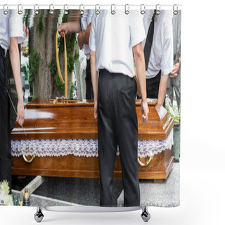 Personality  Funeral Ceremonies, Coffin In Morgue , Coffin In Funeral Shower Curtains