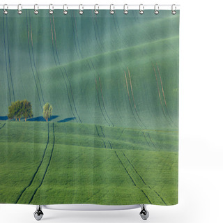 Personality  Amazing Waves Of Hills And Green And Blossom Trees Shower Curtains