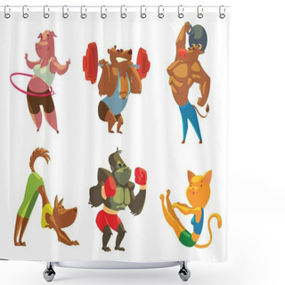 Personality  Set Of Six Funny Animals In The Gym Shower Curtains