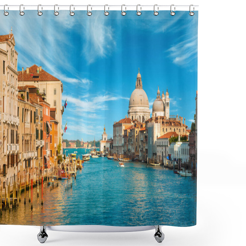 Personality  Gorgeous view of the Grand Canal and Basilica Santa Maria della Salute during sunset with interesting clouds, Venice, Italy shower curtains