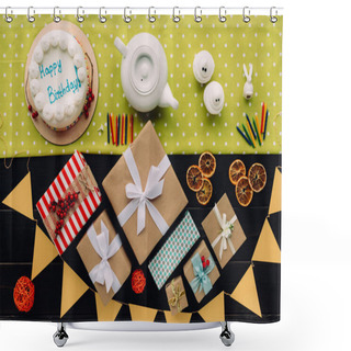 Personality  Present Boxes And Birthday Cake  Shower Curtains