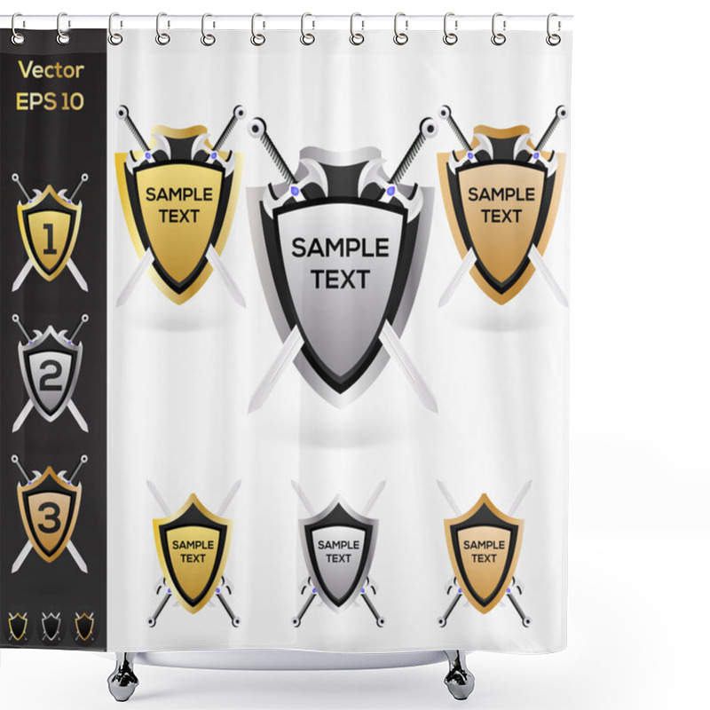Personality  Set of golden, silver, bronze shield and swords shower curtains