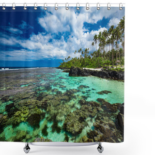Personality  Vibrant Tropical Beach With Palm Trees, Upolu, Samoa. Shower Curtains