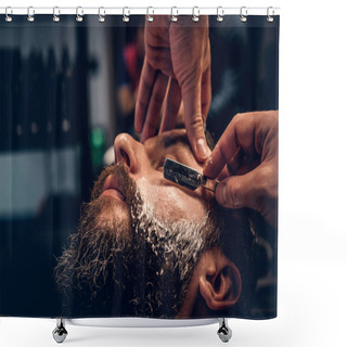 Personality  Barber Shaving Bearded Male With A Sharp Razor Shower Curtains