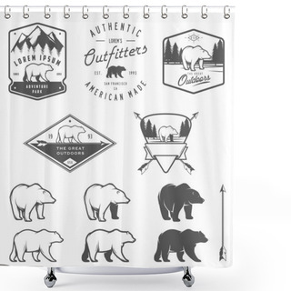 Personality  Set Of Bear Icons, Emblems And Labels Shower Curtains