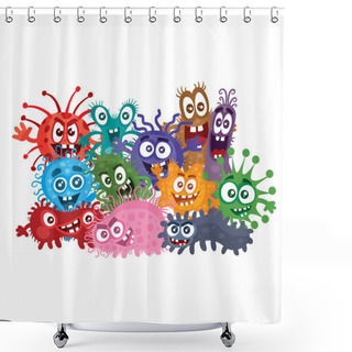 Personality  Group Photo Of Colorful Viruses Or Bacteria In Cartoon Style, Vector Illustration, Eps Shower Curtains