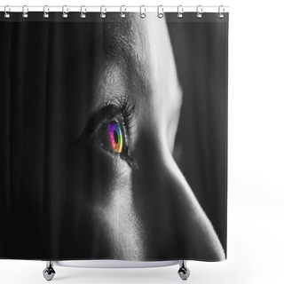 Personality  Black And White Shot Of Human With Colorful Rainbow Eye Shower Curtains
