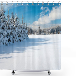 Personality  Wintry Landscape Scenery With Flat County And Woods Shower Curtains