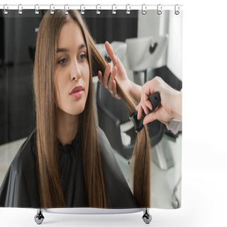 Personality  Hairdresser Brushing Hair Of Woman Shower Curtains