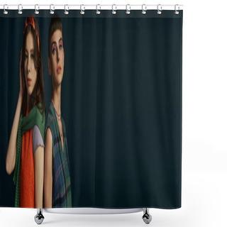 Personality  A Beautiful Lesbian Couple In Comfy Attires Standing Together. Shower Curtains