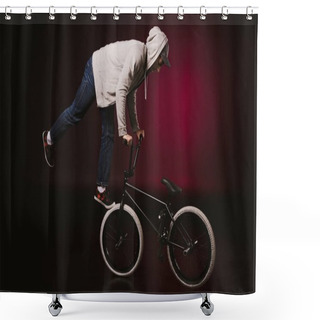Personality  Bmx Cyclist Performing Stunt Shower Curtains