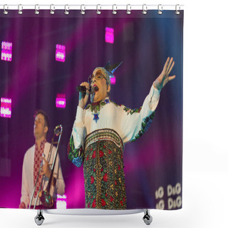 Personality  Verka Serduchka Band Performs At Atlas Weekend Festival. Kiev, Ukraine. Shower Curtains
