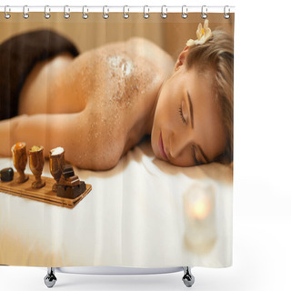 Personality  Body Scrub. Beautiful Blonde Gets A Salt Scrub Beauty Treatment Shower Curtains