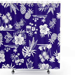 Personality  Hibiscus And Pineapple Pattern Shower Curtains