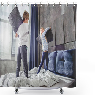 Personality  Siblings Fighting With Pillows Shower Curtains