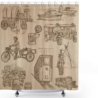 Personality  Transport - An Hand Drawn Vector Pack. Shower Curtains