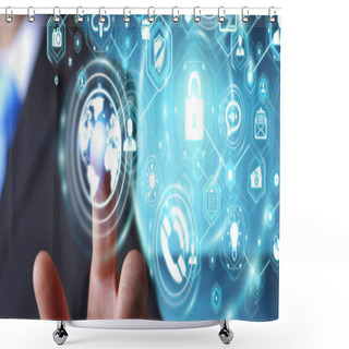 Personality  Businessman Protecting His Data Personal Information 3D Renderin Shower Curtains