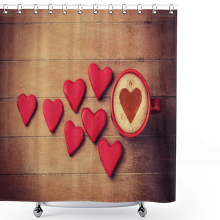 Personality  Cup Of Coffee With Heart Symbol And Candy Around. Shower Curtains