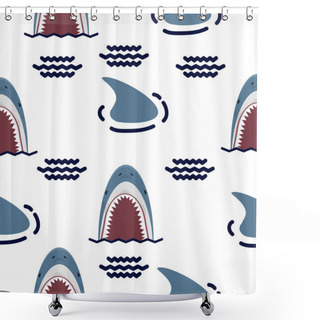 Personality  Shark  Open Mouth Seamless Pattern Background Shower Curtains