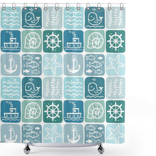 Personality  Seamless Background From Elements Of Sea Flora And Fauna Shower Curtains