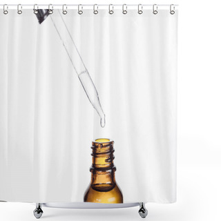 Personality  Dropper With Natural Serum Near Bottle Isolated On White Shower Curtains