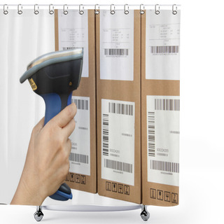Personality  Scanning Boxes With Buletooth Barcode Scanner Shower Curtains