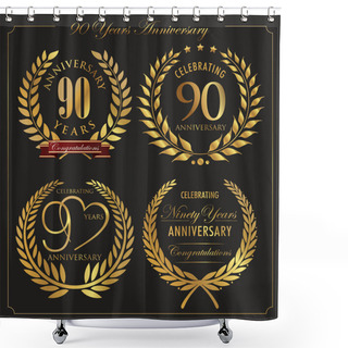 Personality  Anniversary Golden Laurel Wreath, 90 Years Shower Curtains