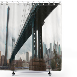 Personality  Cityscape With Contemporary New York Skyscrapers And Manhattan Bridge Over Hudson River, Banner Shower Curtains